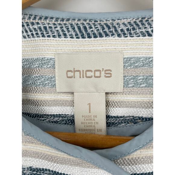 NWT Chico’s Jacket Ocean‎ Stripe 3/4 Sleeve Snap Zip Closure Zip Pockets Size M - Picture 7 of 10